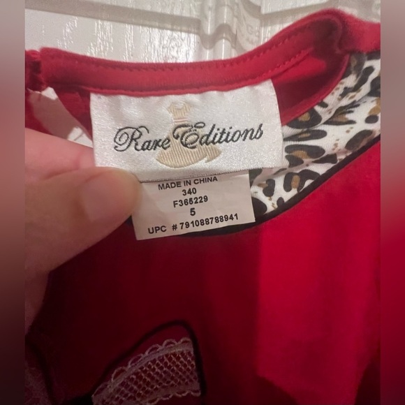 Rare Editions Girls Red Leopard & Lace Bow Design Flare Top in Size 5 - Picture 6 of 12